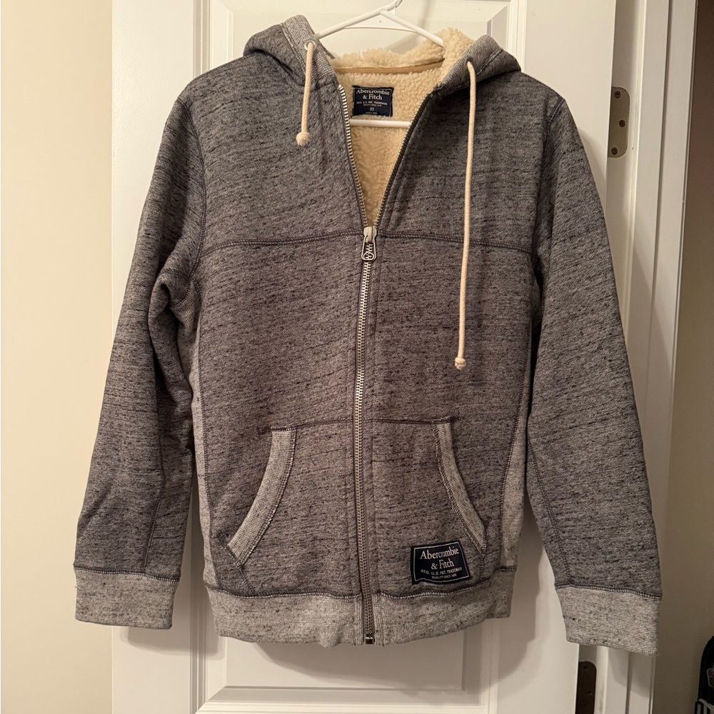 Gray Abercrombie & Fitch Hoodie with Sherpa Lining